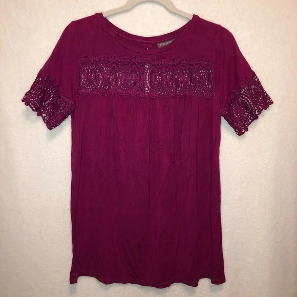 A Pea in the Pod Fuchsia Embroidered Short Sleeve Blouse Size Small - Picture 9 of 9